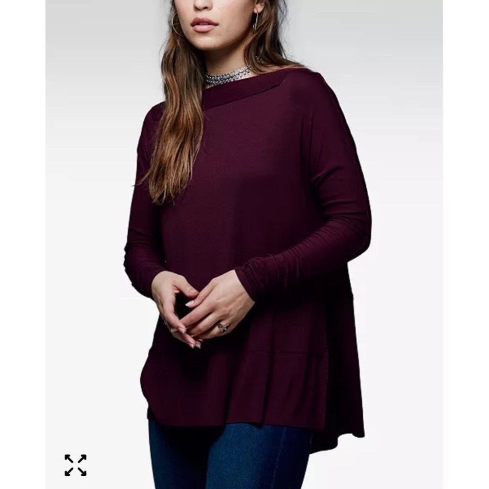 We The Free x Free People Luna Off The Shoulder Top M Burgundy‎ Boho Boat Neck